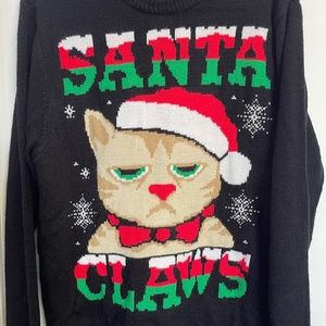 Ugly Christmas Sweater - size Large - Cat Santa Claws